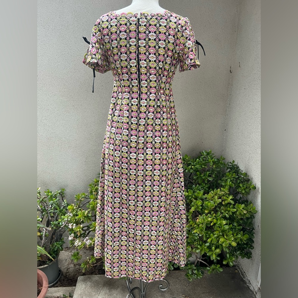 Vintage 70s maxi dress empire waist embroidered lace black lining Sz XS handmade - Picture 2 of 13